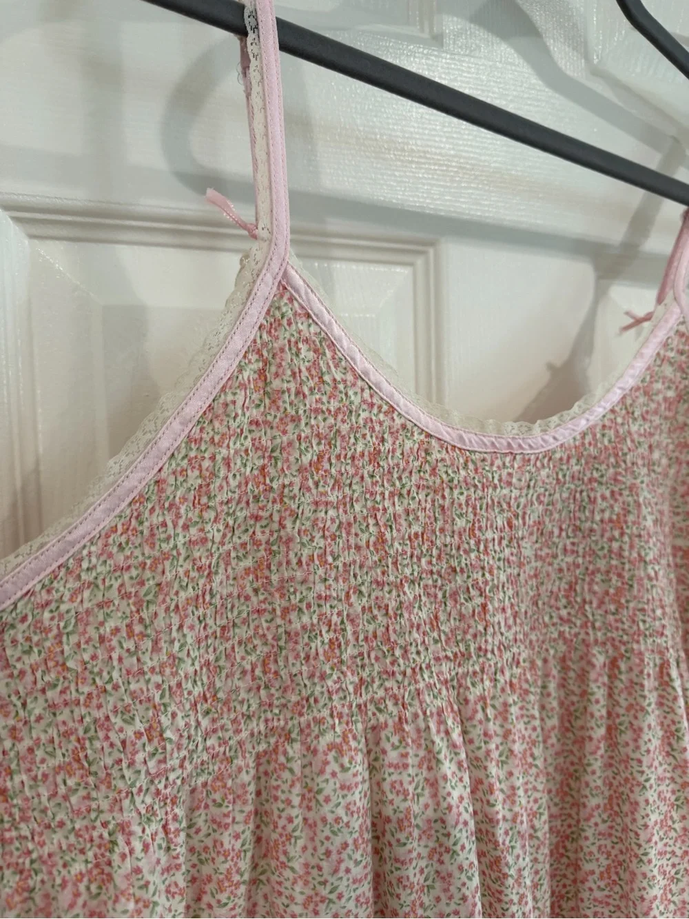 Adonna Floral 100% Cotton Sleeveless Smocked Top Nightgown Sleep Women L Cottage